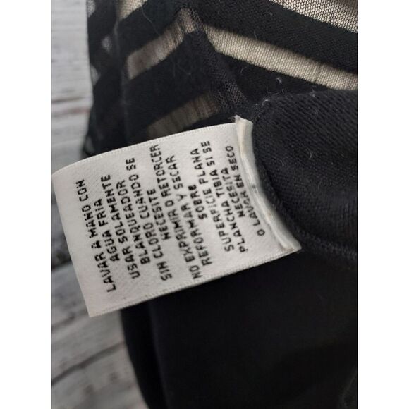 August Silk Sweater Woman Small Black Goth Office Pullover Mesh Strips - Picture 9 of 9